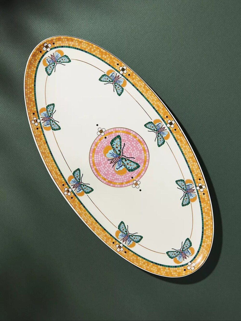 Anthropologie Bistro Tile Stoneware 24k Gold Accent Garden Platter